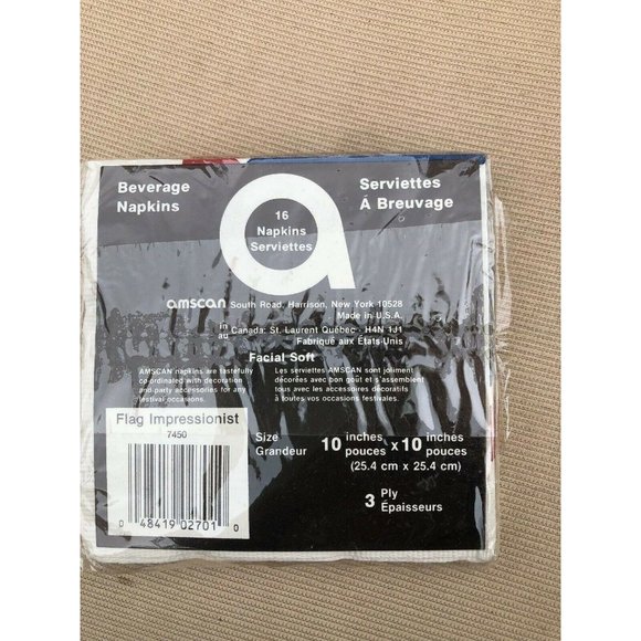 American Flag Patriotic Beverage Napkin AMSCAN Made in USA NEW - Picture 3 of 3